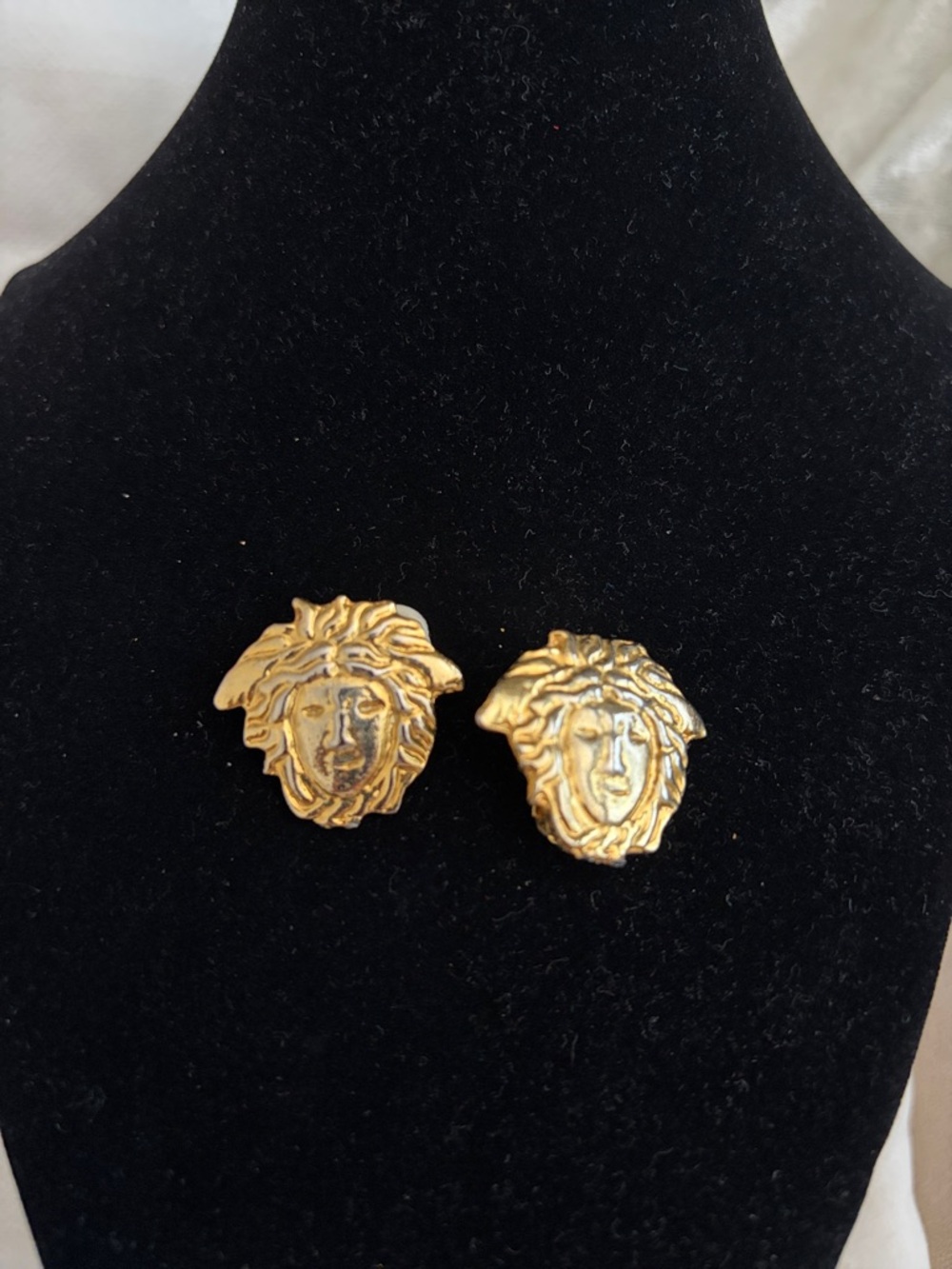 Vintage VERSACE Gold Medusa Head Clip-On Earrings- one is broken